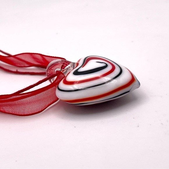 Vintage Patriotic Red White Blue Murano Glass Heart Pendant Necklace - Picture 7 of 16